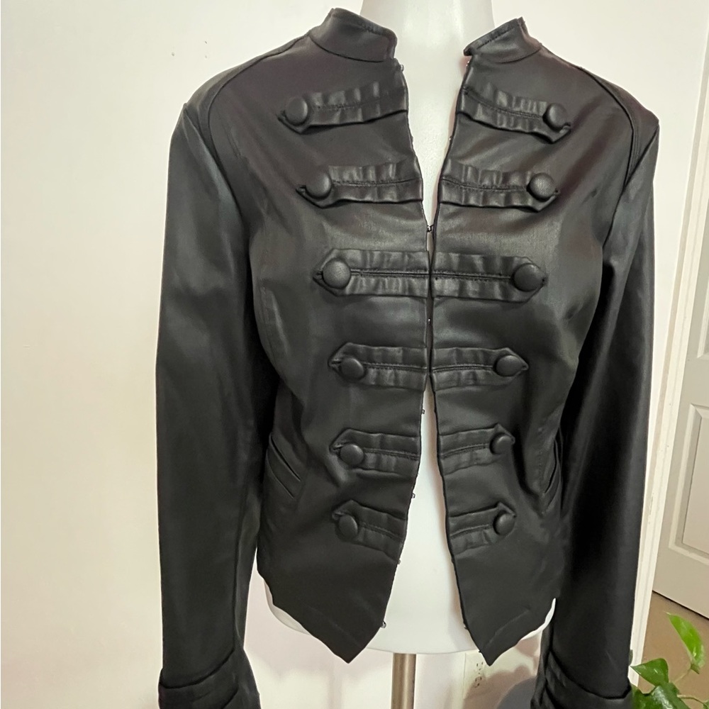 White House, Black market black jacket waxed denim military style size 10